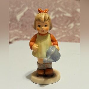 Goebel Girl Figurine with Apron & Blue Watering Can - Cream, Orange, Blue